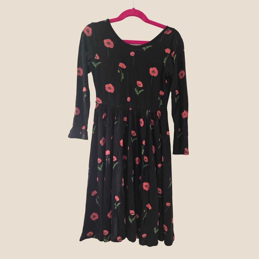 Kyte Baby Poppy Bamboo Long Sleeve Twirl Dress Black Red Floral Size 7